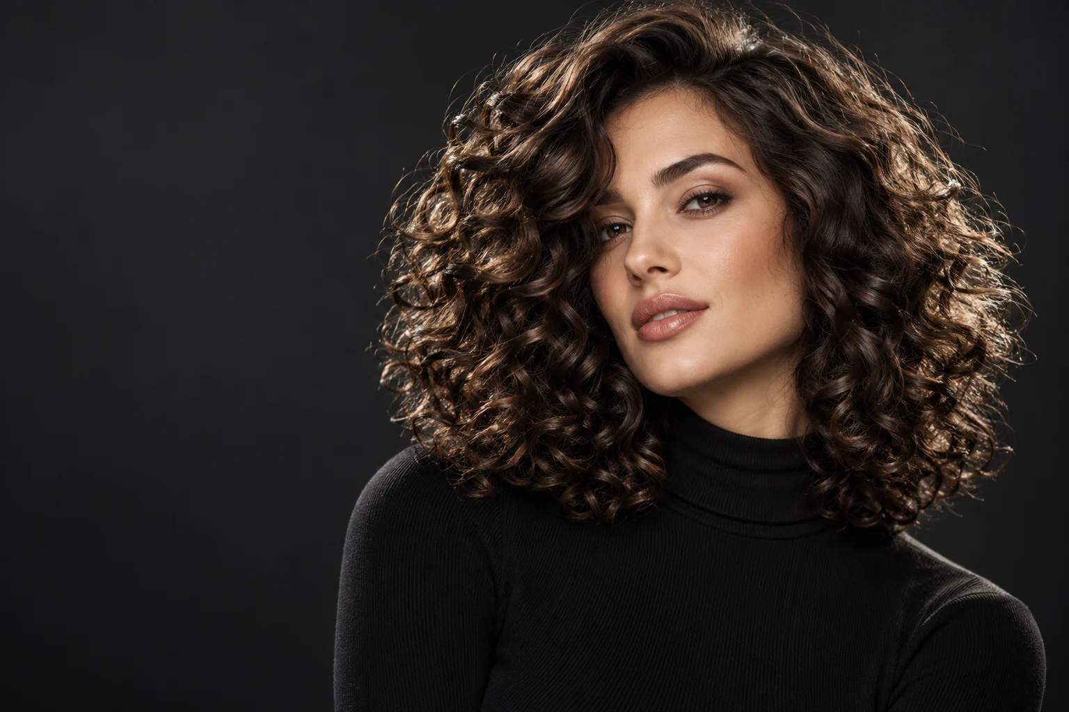 Model cu bucle brunete naturale și volum